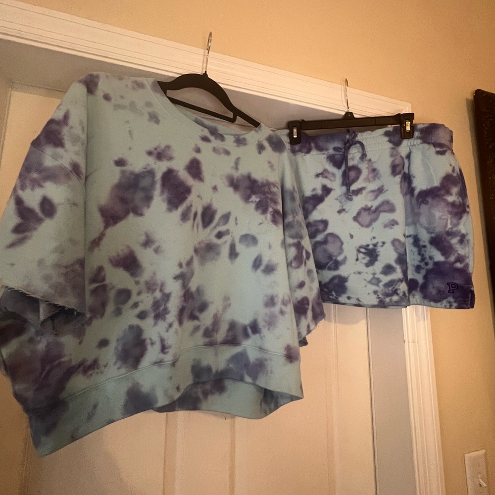 PINK Victoria's Secret Two Piece Purple and Blue Shirt and Skirt Set